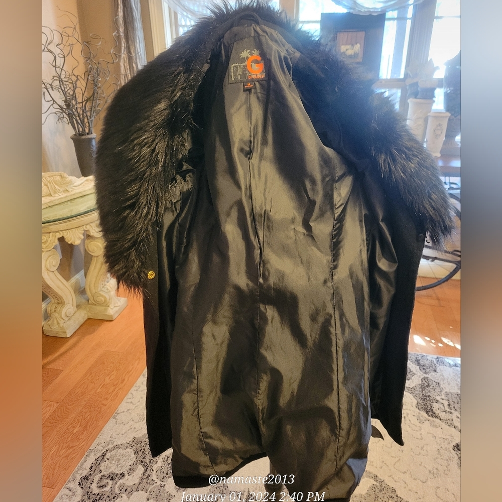 Guess Wool Blend Faux Fur Collar Pea Coat Luxury Designer Jacket Winter #677 - Picture 15 of 15